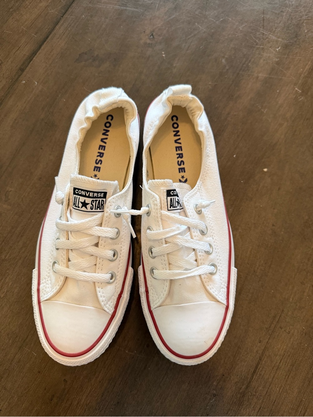 Converse White Canvas Low Top Sneakers with Red Stripe
